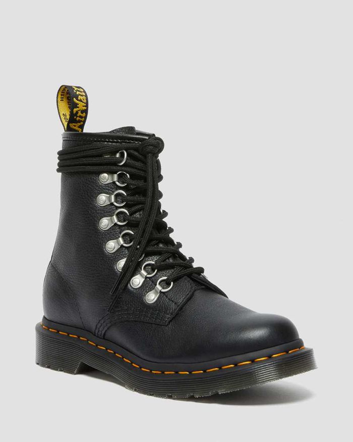 Dr Martens Womens 1460 Laced Virginia Leather Lace Up Ankle Boots Black - 85146SJPF